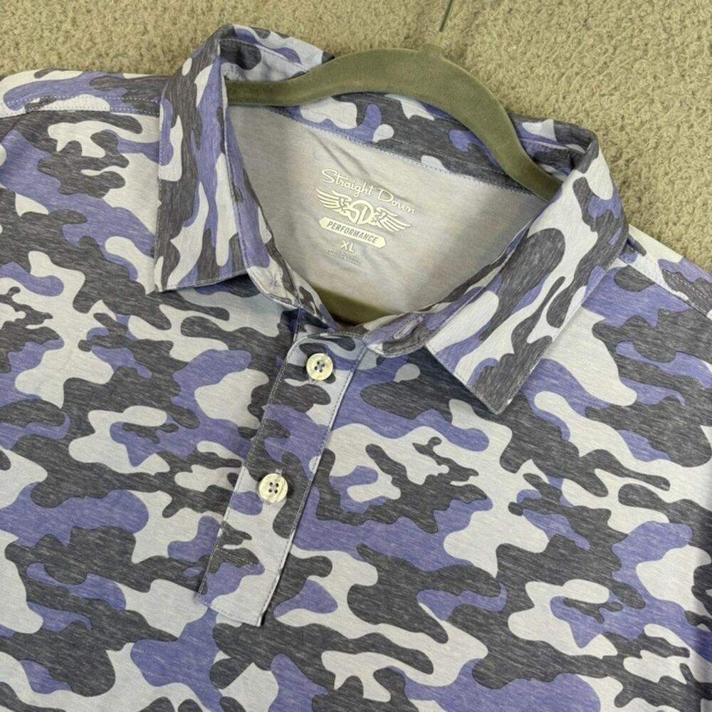 Straight Down Golf Polo Mens XL Camo Country Club Activewear Stretch Comfort